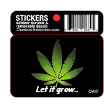 Marijuana / Weed sticker "let it grow" 2.5 x 2 inches cell phone sticker Mark your cell phone or any other item with these great designs sized perfectly for items like computers especially cell phones but works bigger items like your car too! Dimensions: 2.5" x 1.5 inch -printed vinyl Outdoor durable and ultra removable Waterproof